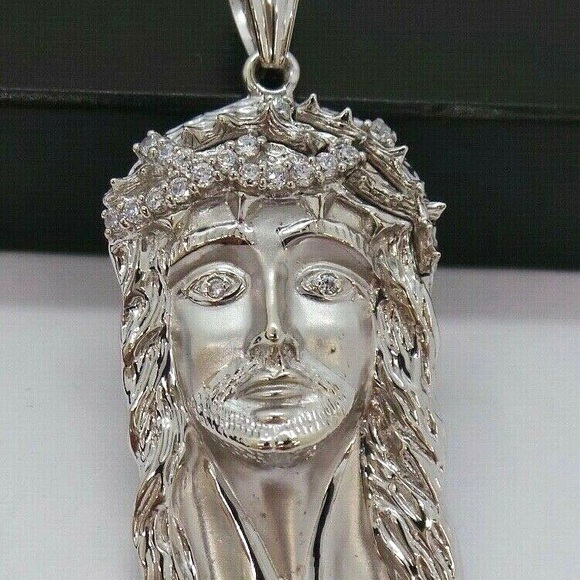 14K WHITE GOLD JESUS CHRIST HEAD PENDANT Stunning - Picture 5 of 10